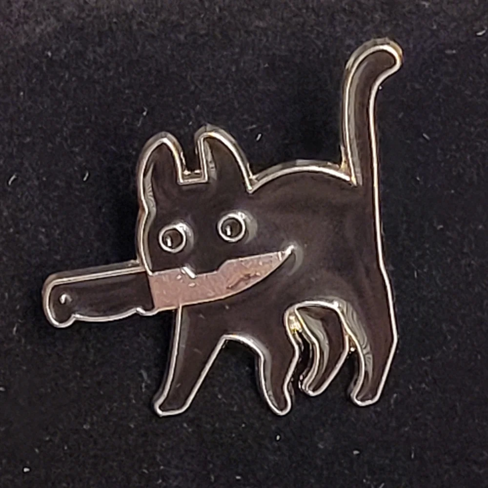 Black Cat With A Knife Enamel Pin - Picture 2 of 9